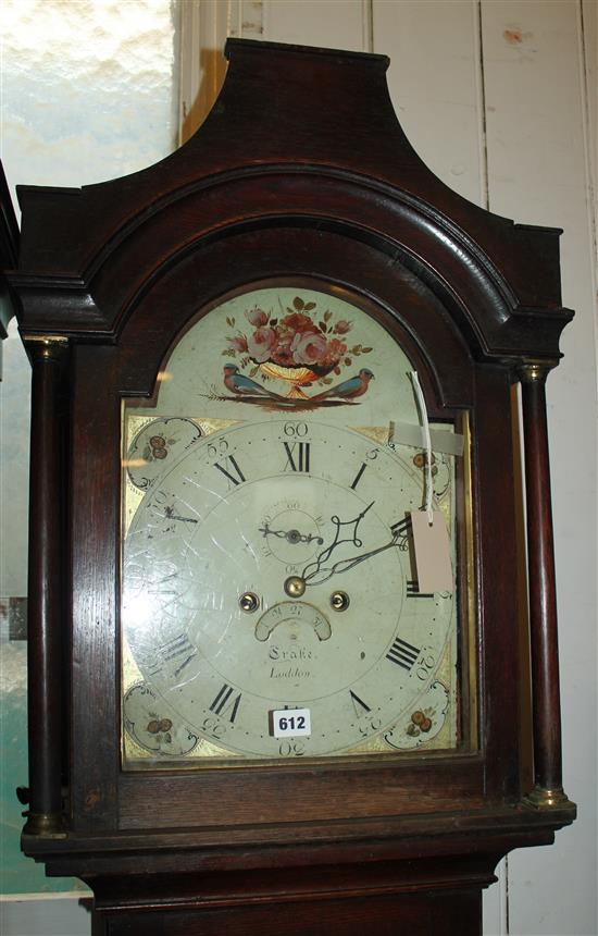 George III oak eight-day longcase clock, painted dial, Crake, Loddon